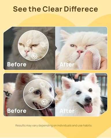 HICC PET Eyes Wipes for Dogs & Cats, Vet-Recommended Dog Eye Infection Treatment, Gently Remove Tear Stain, Debris, Discharge - Hypoallergenic Pet Eye Wash Cleaner for Eyes, Wrinkle, Face - 200pcs - Image 3