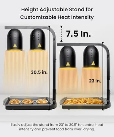 SYBO DL2112 Commercial Grade Food Heat Lamp, Portable Electric Food Warmer, 2-Bulb 500W with Free-Standing, Black - Image 4