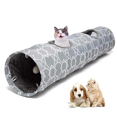 LUCKITTY Geometric Straight Cat Tunnel with Plush Inside,Cats Toys Collapsible Tunnel Tube with Balls, for Rabbits, Kittens, Ferrets,Puppy, Diameter 9.8 Inch - Image 8