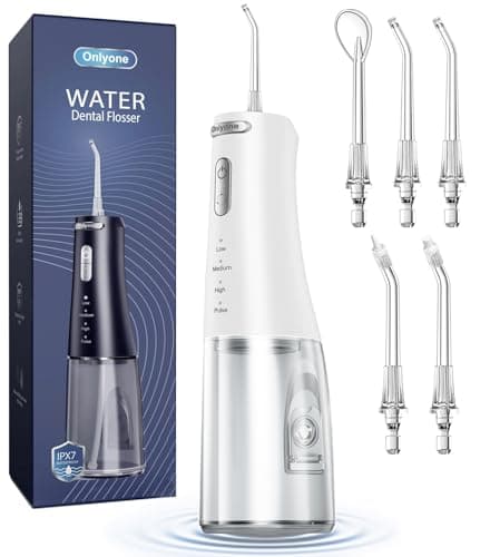 Onlyone Water Dental Flosser, 300ML Portable Oral Irrigator for Teeth, 4 Modes and 5 Jet Tips,Rechargeable Irrigation Cleaner,Electric Flossing Machine Power Flossers & Irrigator Accessories White - Image 1