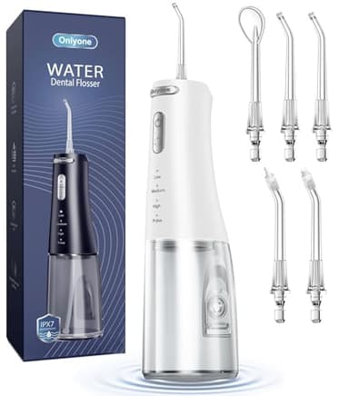 Onlyone Water Dental Flosser, 300ML Portable Oral Irrigator for Teeth, 4 Modes and 5 Jet Tips,Rechargeable Irrigation Cleaner,Electric Flossing Machine Power Flossers & Irrigator Accessories White - Image 1