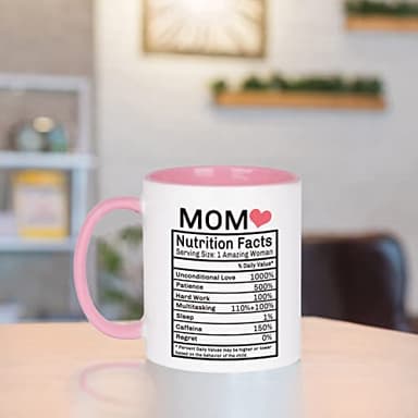 WENSSY Mom Nutrition Facts Mug - Birthday and Mother's Day Gift from Daughter or Son - 11 Ounce With Gift Box Pink - Image 3