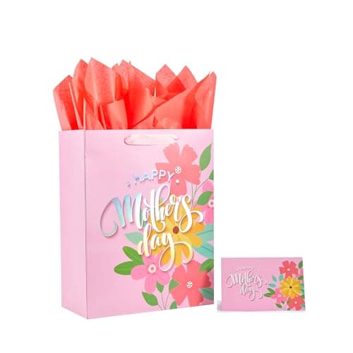 Bobobag 13" Mother's Day Large Gift Bag with Tissue Paper and Handles and Greeting Card for Women - Image 1