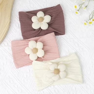 CÉLLOT Baby Flower Headbands Baby Girls Nylon Headbands Baby Essentials Stretchy Hairbands Handmade Hair Accessories for Newborn Infant Toddlers Kids (Pink,Cameo,Salmon) - Image 4