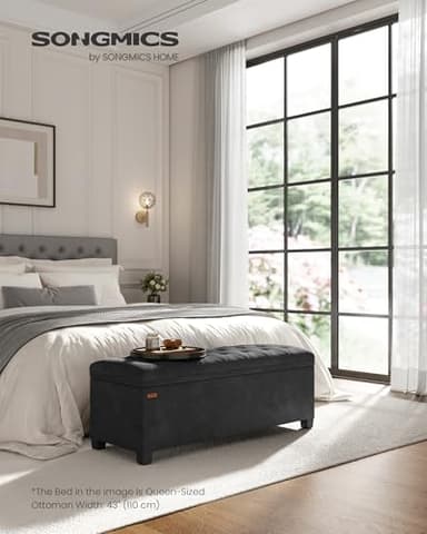 SONGMICS Velvet Storage Ottoman Bench, Foot Rest with Legs, 15.7 x 43 x 15.7 Inches, End of Bed Bench, Storage Chest, Load up to 660 lb, for Living Room, Bedroom, Entryway, Ink Black ULSF089B02 - Image 2