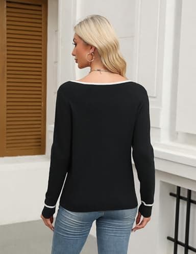 BMJL Women's V Neck Sweater Fall Dressy Casual Tops Long Sleeve Pullover Knit Collared Business Work Shirts(S,Black) - Image 4