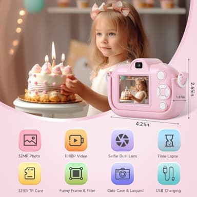 ZUODUN Kids Camera Toys for Girls Age 3-8, Kids Digital Camera Toddler Camera for 3 4 5 6 7 8 Years Old Birthday Gifts, 1080P Video Cameras with Cute Protective Cover & 32GB SD Card - Image 2