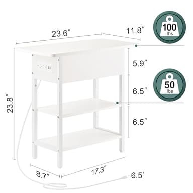 Yoobure End Table with Charging Station, Flip Top Side Table with USB Ports and Outlets, Sofa Couch Table Bedside Table for Living Room Bedroom, Narrow Nightstand with Storage Shelves for Small Spaces - Image 3