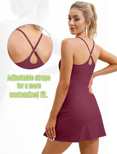 Womens Tennis Dress, Athletic Dress with Built-in Bra & Shorts Pockets Summer Dresses for Women Golf Outfits for Workout Burgundy - Image 2