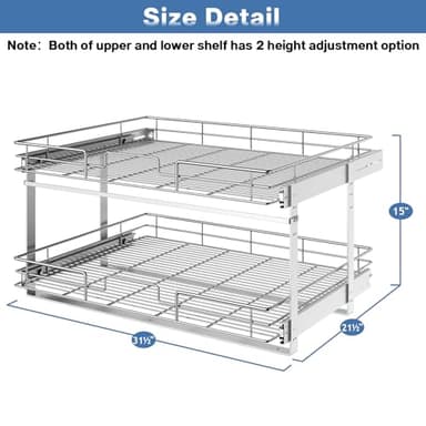 LOVMOR 2 Tier 31½"W x 21½"D, Individual Pull Organizer Kitchen Cabinet Storage Sliding Shelves - Image 3
