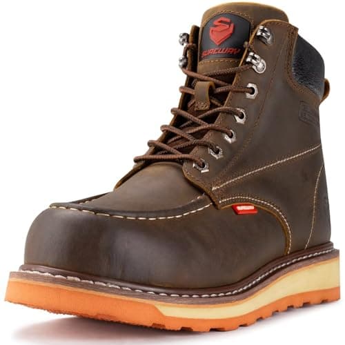 SUREWAY 6” Mens Heavy Duty Steel/Composite/Soft Toe Work Boots for Men,Goodyear Welt,Extremely Comfortable Durable Proved,Superior Oil/Slip Resistant,Thicker Leather,Wedge Sole,Moc Toe Work - Image 1