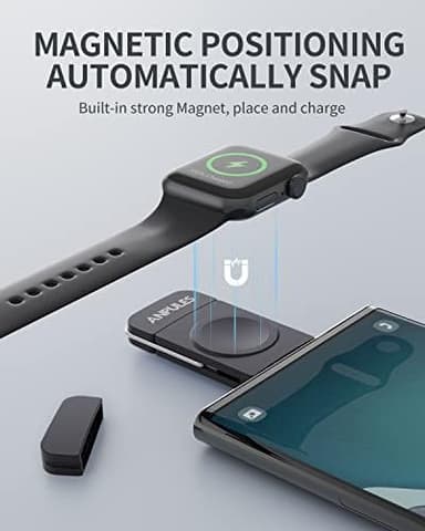 Portable Watch Charger for Apple Watch - ANPULES USB C & USB A iWatch Charger [OTG] for Travel, 2 in 1 Magnetic Wireless Charger for Apple Watch Series Ultra 2/ Ultra 10 9 8 7 SE 6 5 4 3 2 (Black - Image 4