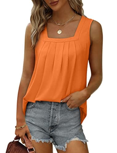 Saloogoe Sleeveless Tops for Women Square Neck Flowy Tank Tops Loose Fit Orange L - Image 2