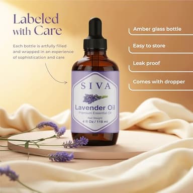 SIVA Lavender Essential Oil - 4 Fl Oz – Natural Lavender Oil - for Diffuser, Face, Skin Care, Aromatherapy, Hair Care, Scalp and Body Massage - with Dropper - Image 4