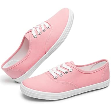Womens White Canvas Sneakers Low Top Lace-up Canvas Shoes Lightweight Casual Tennis Shoes(Pink.US7) - Image 1