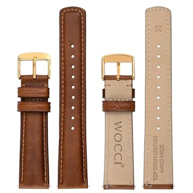 WOCCI 18mm Watch Band for Men and Women, Genuine Leather - Top Grain Leather, Quick Release Strap, Golden Buckle (Golden Brown) - Image 3