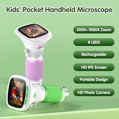 Microscope for Kids, EDCREATY 200X-1000X Portable Pocket Handheld Microscope, 2.4 High-Definition Screen, 200W Pixels for Birthday Christmas Holiday Toys Gifts for 5 6 7 8 9 10 11 12 Kids - Image 5