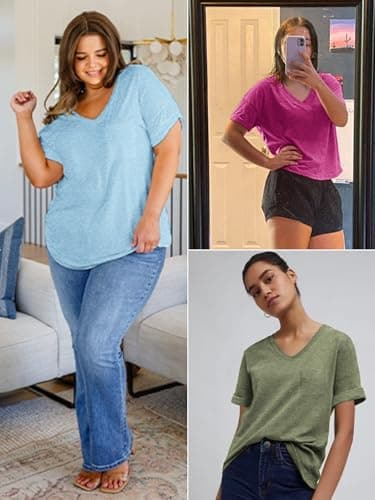 ATHMILE Summer Tops for Women 2024 Womens Tops Casual T Shirts Gray Purple - Image 5