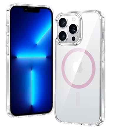 FNTCASE for iPhone 13 Pro Case: Magnetic Anti-Yellowing Slim Clear Phone Case | Military Grade Protective & Shockproof Drop Protection Thin Transparent Cover (F-Pink) - Image 1