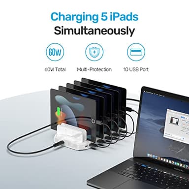 Unitek Multi Charging Station, 10-Port USB Charger for Multiple Device with SmartIC Tech and Adjustable Dividers, Organizer Stand Compatible with iPad, Tablet, Kindle, iPhone - Image 8