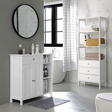 VASAGLE Bathroom Floor Cabinet, Freestanding Storage Cabinet with Drawer, 3 Open Compartments, Adjustable Shelves, 11.8 x 29.5 x 31.5 Inches, White UBBC142W01 - Image 4