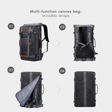 WITZMAN Canvas Backpack Vintage Travel Backpack Large Laptop Bags Convertible Shoulder Rucksack(A519-1 Black - Image 6