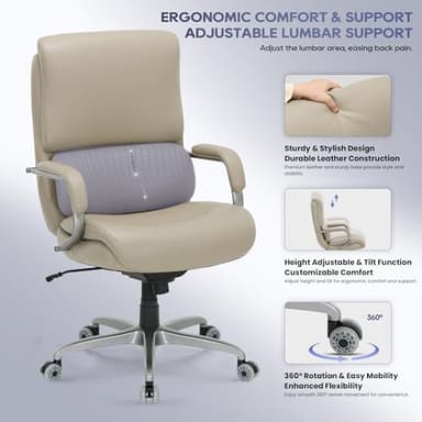 COLAMY Big & Tall Office Chair 400lbs Wide Seat- High Back PU Leather Executive Computer Desk Chair for Heavy People, Large Office Chair with Metal Base & Ergonomic Back Support- Black - Image 5