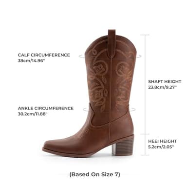 DREAM PAIRS Cowboy Boots for Women Cowgirl Western Boots Fashion Embroidery Stitched Chunky Heel Mid Calf Boots,Size 7,Brown-Pu,DWUMMB2504 - Image 2