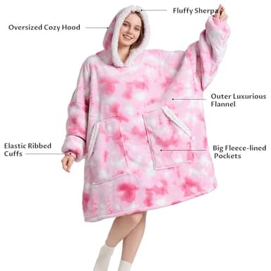 Kipswiza Wearable Blanket Hoodie - Soft Cozy Sherpa Fleece Oversized Hooded Blankets Sweatshirt as Gifts for Women Mother Daughter Girlfriend, Pink Tie Dye - Image 2