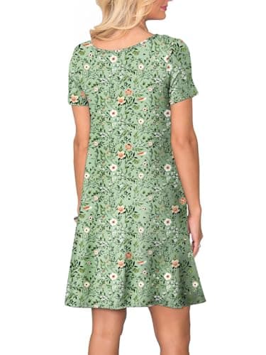 lionstill Women's Plus Size T Shirt Dress Summer Casual Short Sleeve Swing Floral Dresses with Pockets, Green Sparrow Floral 2XL - Image 3