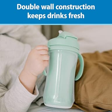 Dr. Brown's Milestones Insulated Sippy Cup with Straw and Handles, Spill-Proof Tumbler with Lid, 2-Pack, Green, 10 oz/300 mL, BPA Free, 12m+ - Image 4