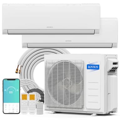 ROVSUN 20000 BTU Dual Zone WIFI Mini Split AC/Heating System, 20 SEER2 2 Zone 12000 + 12000 BTU Ductless Split Air Conditioner with Pre-Charged Condenser, Heat Pump & 25Ft Copper Line Set, 208-230V - Image 1