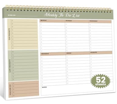 Weekly To Do List Notepad with 52 Undated Sheets（8.5"×11"）- Undated Weekly Planner Notepad for Office Desk Accessories and Supplies - Forest Shades - Image 1