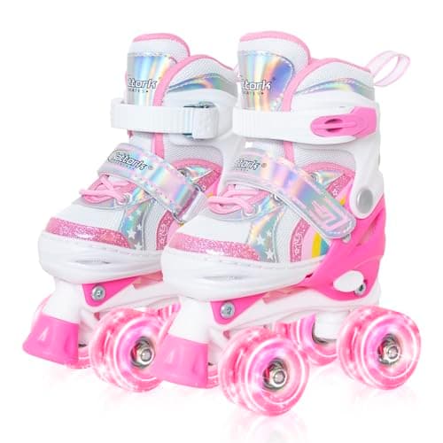Toddler Roller Skates for Little Kids Toddler Ages 3-5 3 4 5, 4 Size Adjustable Girls Rainbow Unicorn Quad Skates with All Light Up Wheels - Best Birthday Gift for Outdoor Sports - Image 1