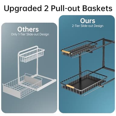 Delamu 2 Pack Under Sink Organizer and Storage, 2 Tier Pull Out Cabinet Organizer, Slide Out Under Sink Storage Shelf, Undersink Organizers Shelves for Kitchen Bathroom Pantry Organization - Image 6