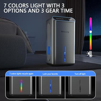 Dehumidifiers for Home (85 OZ Water Tank, 800 sq.ft) Quiet Small Dehumidifier for Basement Bedroom Bathroom with Drain Hose, 3 Gear Timer, Sleep Mode, Auto Shut Off, 7 Color Ambient Light - Image 6