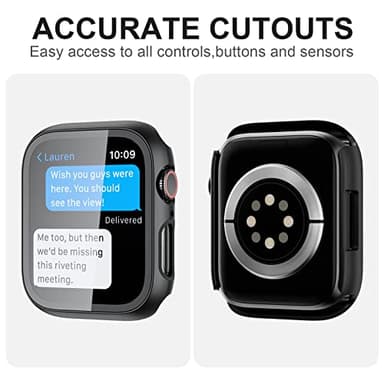 JZK 2 Pack Case with Tempered Glass Screen Protector for Apple Watch Series 9/8/7 45mm, Slim Guard Bumper Full Hard PC Protective Cover HD Ultra-Thin Cover for iWatch 45mm Accessories,Clear+Clear - Image 3