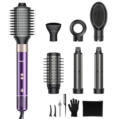 Vincofy 7 in 1 Blow Dryer Brush and Hair Dryer, Hot Hair Styler with Negative Ion 110,000 RPM Hair Straightener Brush for Fast Drying Straightening Curling Voluming, Suitable for All Types,Purple - Image 1