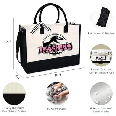 LIYACHAO Teacher Gifts,Teacher Appreciation Gifts for Women,Teacher Bag,Teacher Christmas Gift,Teacher Birthday Gift,13oz Canvas Tote Bag With Zipper Pocket - Image 2