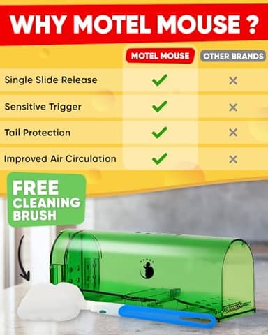 Motel Mouse Humane No Kill Live Catch and Release Mouse Traps, Reusable with Cleaning Brush - 4 Pack - Image 3