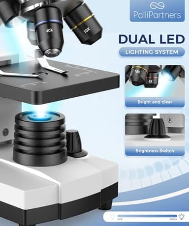 PalliPartners Compound Microscope for Adults & Kids - 100X-2000X High-Power Biological Microscope for Students, School Lab & Home Education, with Slides Set & Phone Adapter (White) - Image 6