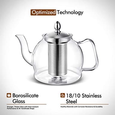 HIWARE 1000ml Glass Teapot with Removable Infuser, Stovetop Safe Tea Kettle, Blooming and Loose Leaf Tea Maker Set - Image 2