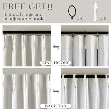 TWODRAPES 90 Inch Linen Blackout Curtains Pinch Pleated for Living Room Thermal Noise Reduction Two Layer 100% Black Out Curtains with Liner Back Tab Pinch Pleat Rings Hooks Window Drapes Track Ivory - Image 6