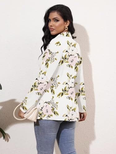 Genhoo Oversized Blazers for Women Floral Print Work Professional Jacket Blazers White 3XL - Image 4