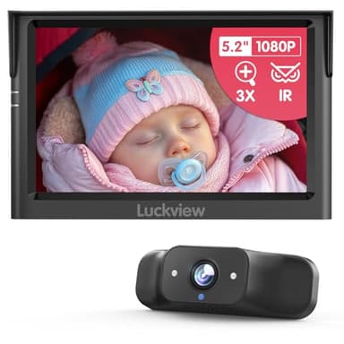 LUCKVIEW BM1 Baby Car Camera for Back Seat & Pet Monitoring, 5'' 1080P Monitor with IR Night Vision, 3X Zoom, Crystal Clear View, Easy 5-Min Wired Installation for Peace of Mind - Image 1