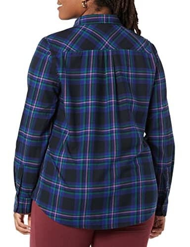 Amazon Essentials Women's Regular-Fit Long-Sleeve Lightweight Plaid Flannel Shirt, Navy Chelsea Tartan, X-Large - Image 5