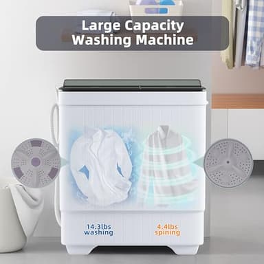 Sustainova Portable Washing Machine Twin Tub 18.7 Lbs Capacity, (14.3 Lbs) and Spinner(4.4 Lbs) Combo Compact Laundry Washer for Home, Apartment, Camping, RVs and Dorms, Black/White - Image 5