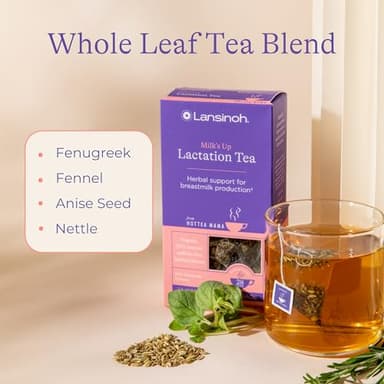 Lansinoh + HotTea Mama Milk's Up, Breastfeeding and Lactation Support Tea, Fenugreek, Fennel, Anise Seed, Caffeine-free, Sugar-Free, Postpartum Essentials for New Moms, Includes 14 Tea Sachets - Image 4