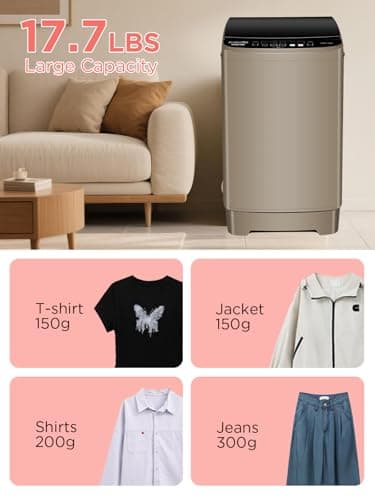 F.W.WOOLWORTHS 17.7 lbs Full Automatic Washing Machine with Spin Dryer - 10 Wash Programs, 8 Water Levels, LED Display, Drain Pump, Washer for Apartment, Dorm, Home, Gold - Image 4