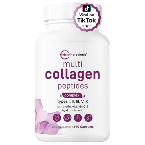 Micro Ingredients Multi Collagen Pills for Women & Men, 240 Capsules | Type I, II, III, V, X - Hydrolyzed Peptides with Biotin, Hyaluronic Acid & Vitamin C | Hair, Skin, Nail & Joint Support* - Image 1